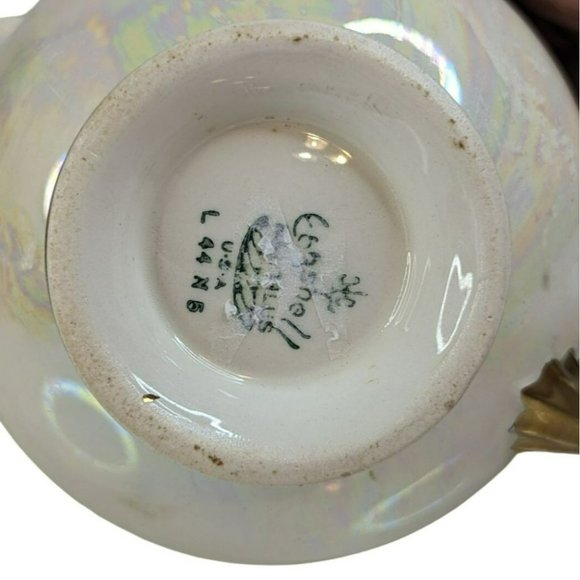 Homer Laughlin Nautilus Eggshell Creamer and Open Sugar Bowl 1940s Gold Trim - Picture 11 of 11